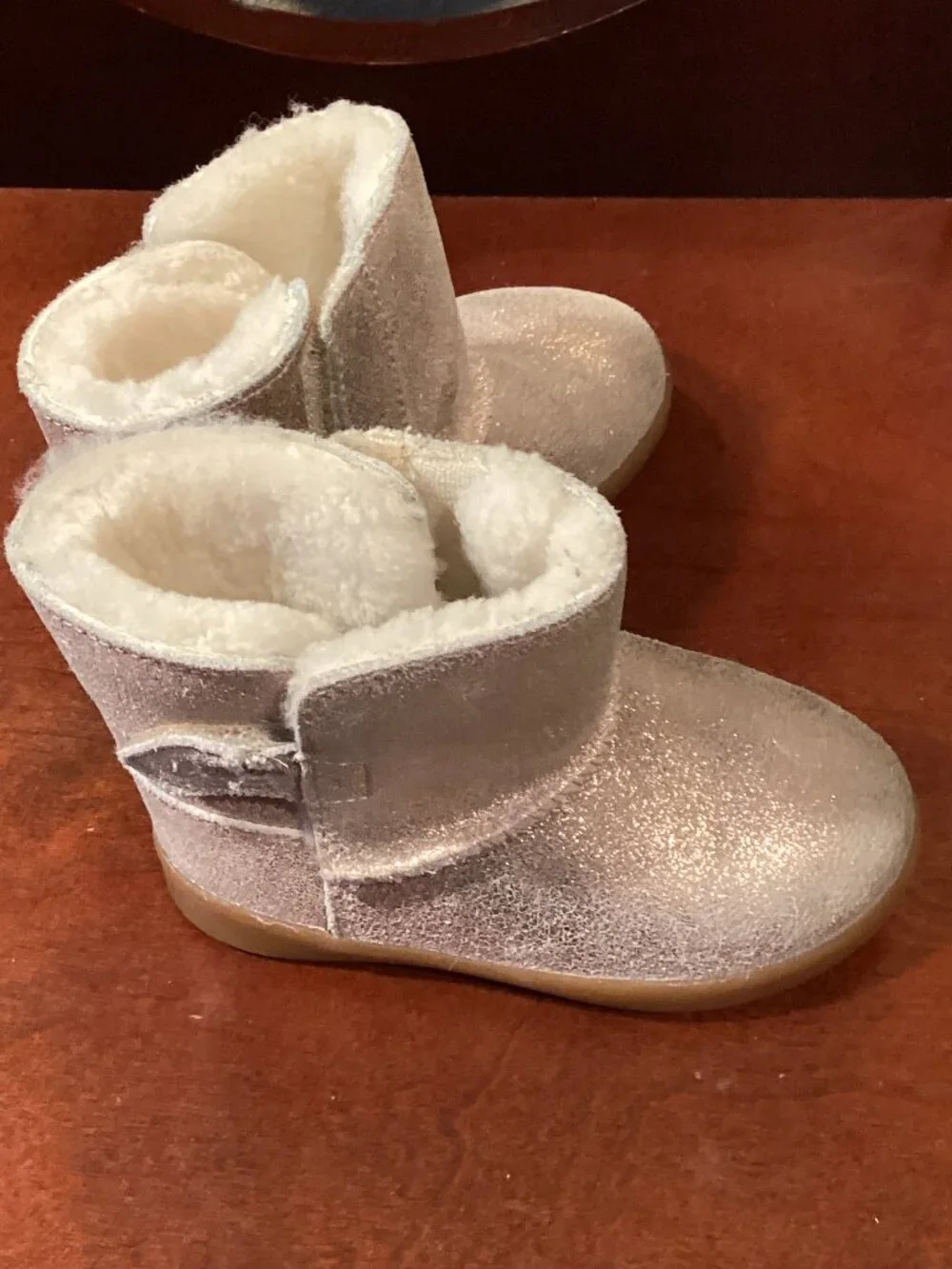 Metallic Rose Gold Glitter Faux Fur Lined Ankle Boots